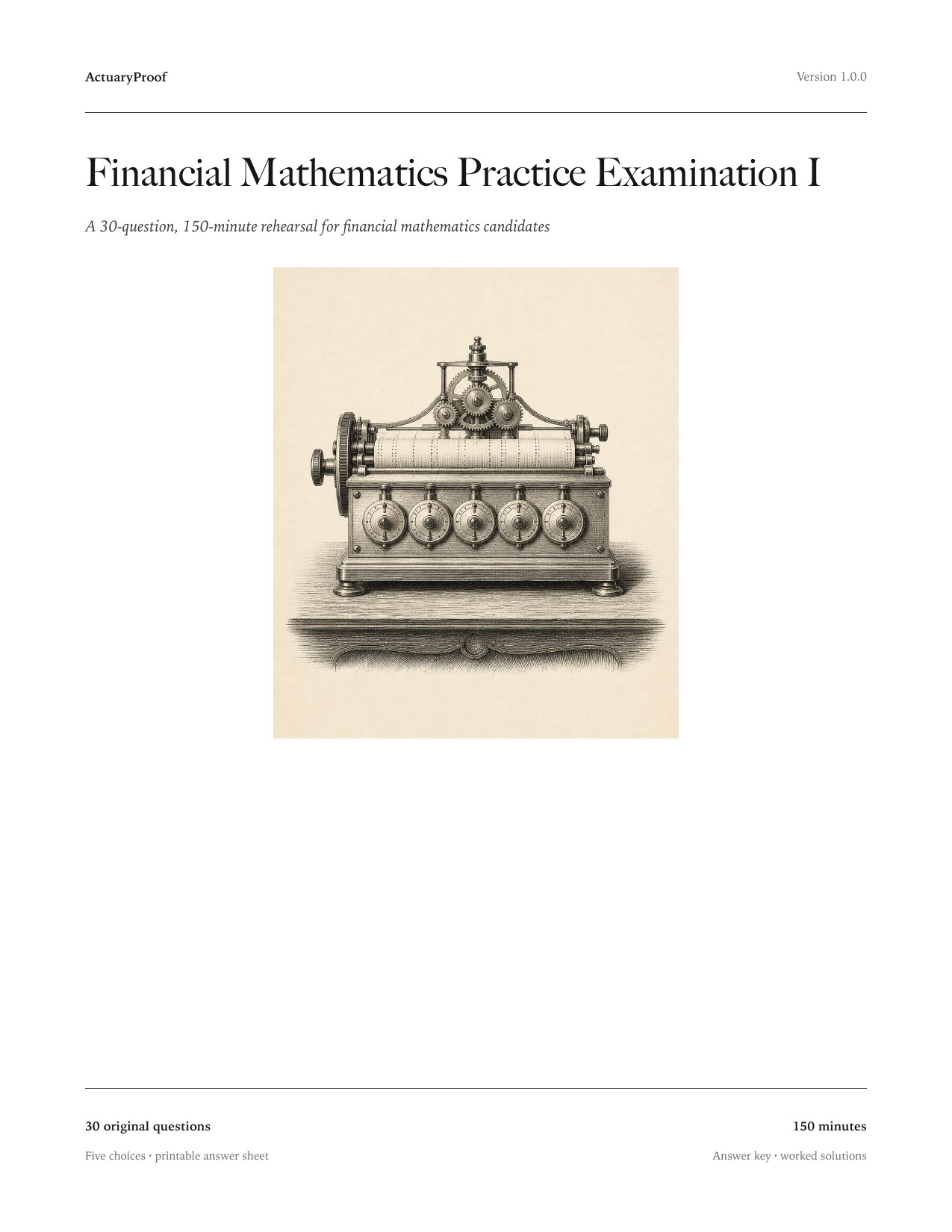 Cover of Financial Mathematics Practice Examination I