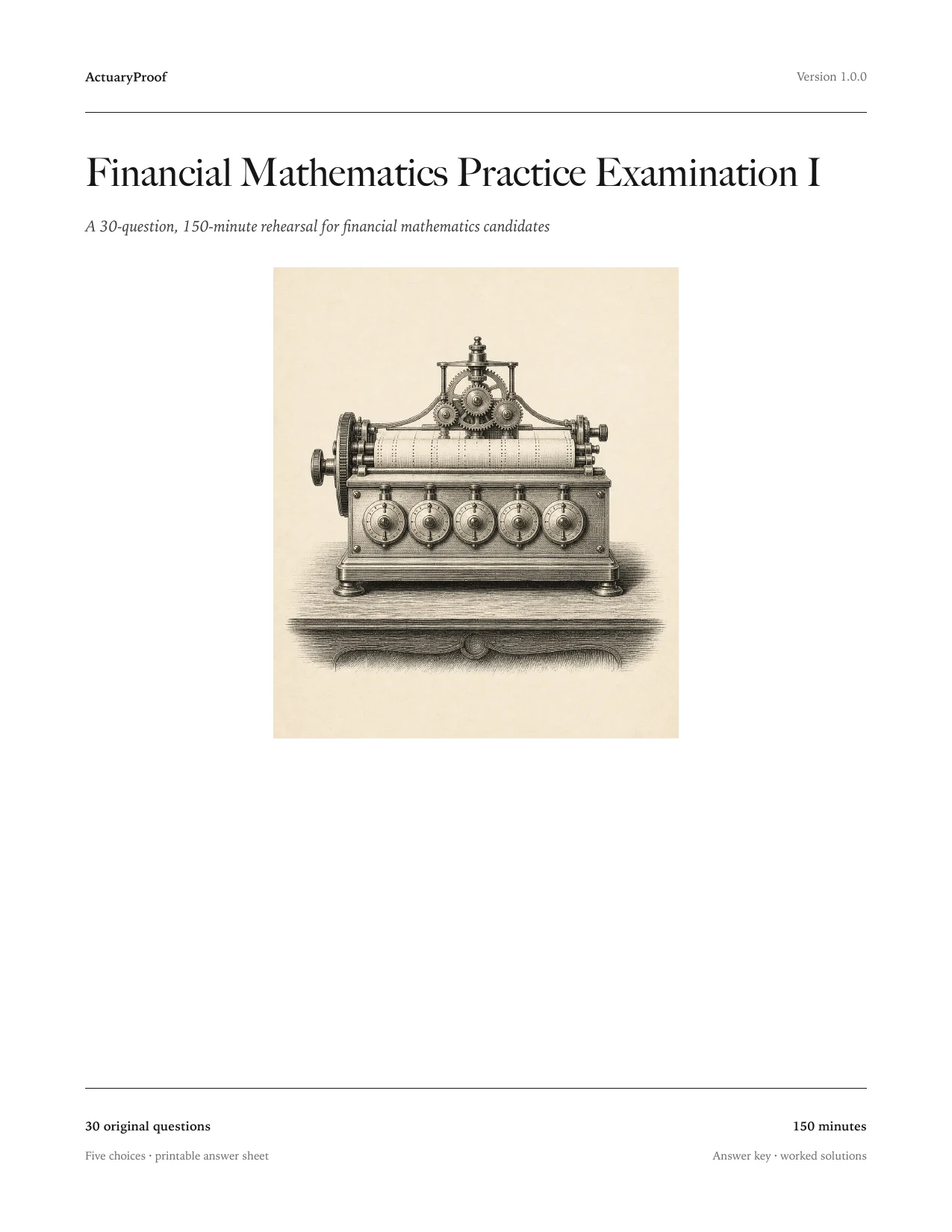 Financial Mathematics Practice Examination I cover