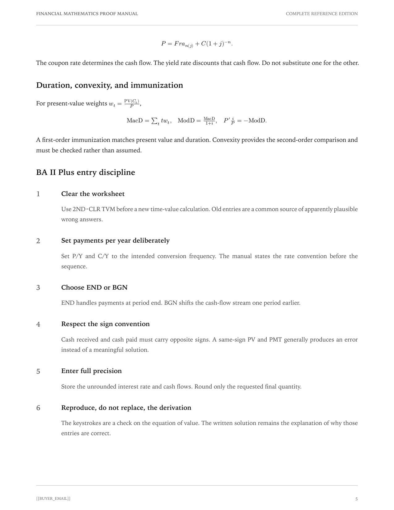 Financial mathematics formula and BA II Plus toolkit sample page
