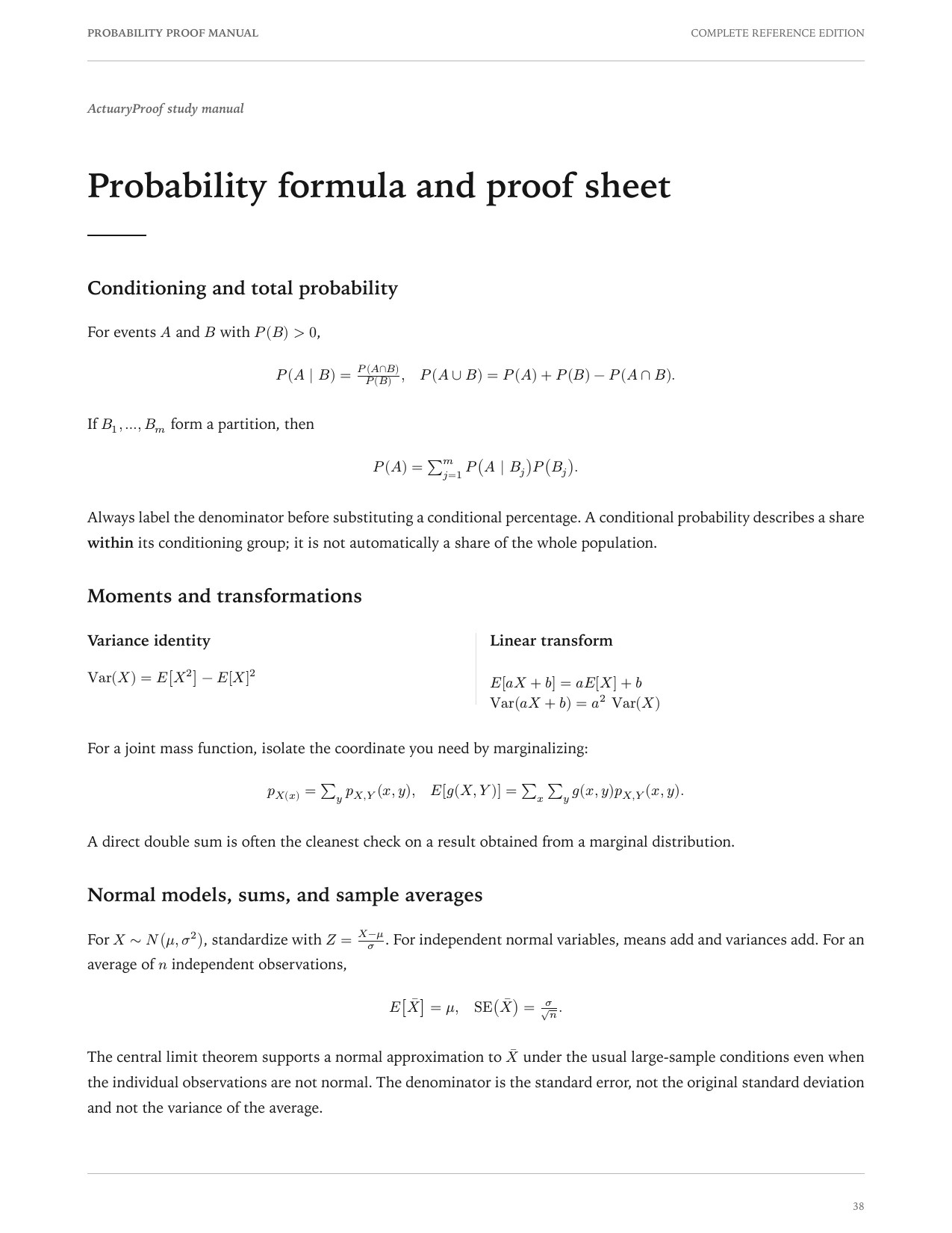 Probability formula and proof toolkit sample page