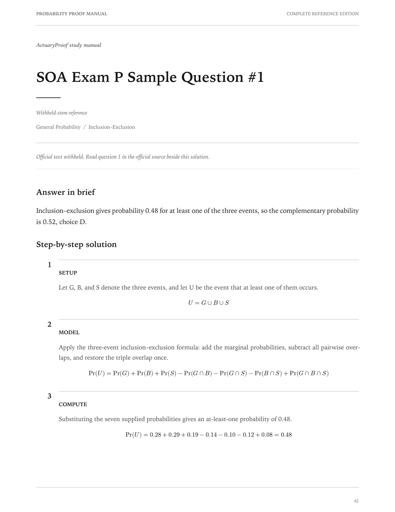Worked Exam P reference solution sample page